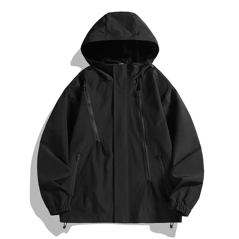 Damen Kurze technische Kapuzenjacke mit asymmetrischen Reißverschlüssen & Kordelzug Drune