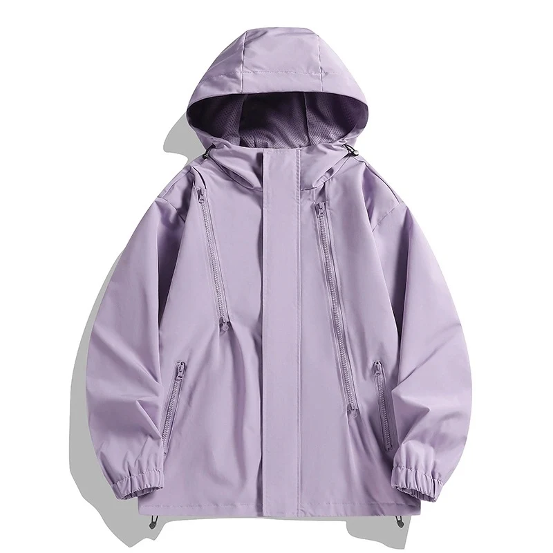 Damen Kurze technische Kapuzenjacke mit asymmetrischen Reißverschlüssen & Kordelzug Drune