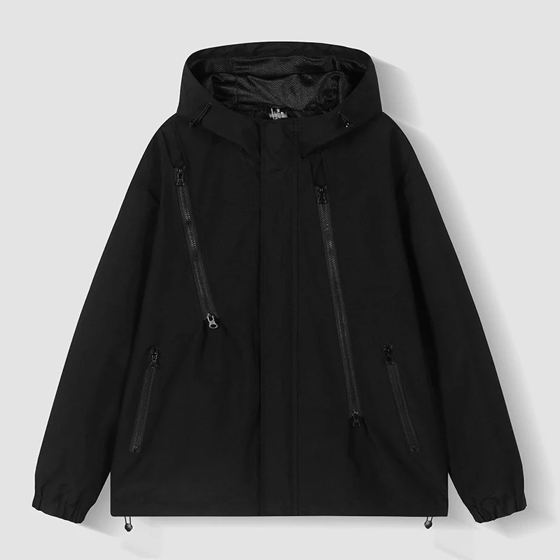 Damen Kurze technische Kapuzenjacke mit asymmetrischen Reißverschlüssen & Kordelzug Drune