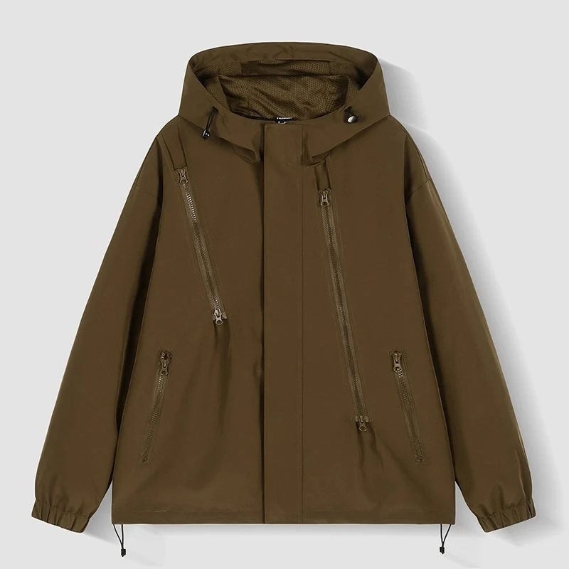 Damen Kurze technische Kapuzenjacke mit asymmetrischen Reißverschlüssen & Kordelzug Drune