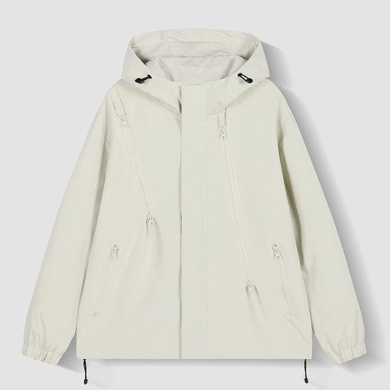 Damen Kurze technische Kapuzenjacke mit asymmetrischen Reißverschlüssen & Kordelzug Drune