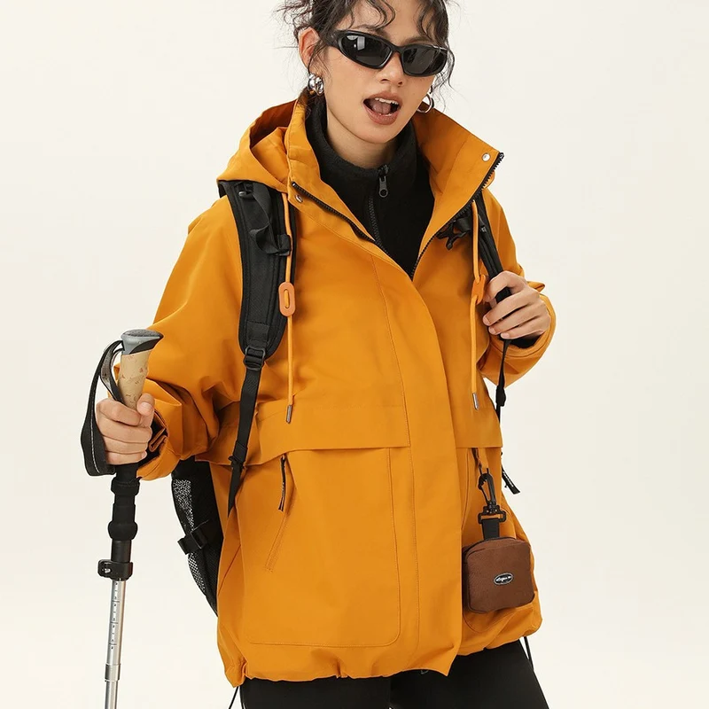 Damen Kapuzen-Utility-Parka mit wasserdichter Membran, großen Fronttaschen & verstellbarem Saum Drune