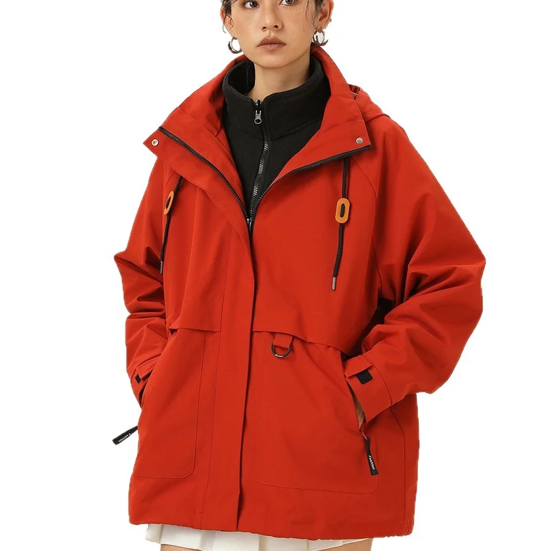 Damen Kapuzen-Utility-Parka mit wasserdichter Membran, großen Fronttaschen & verstellbarem Saum Drune