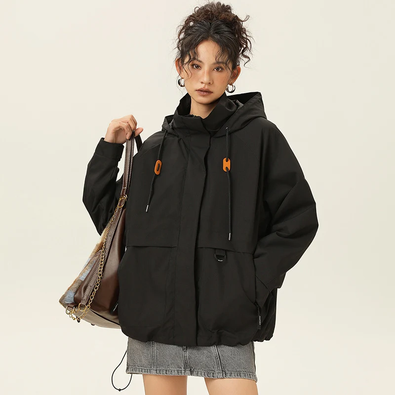 Damen Kapuzen-Utility-Parka mit wasserdichter Membran, großen Fronttaschen & verstellbarem Saum Drune