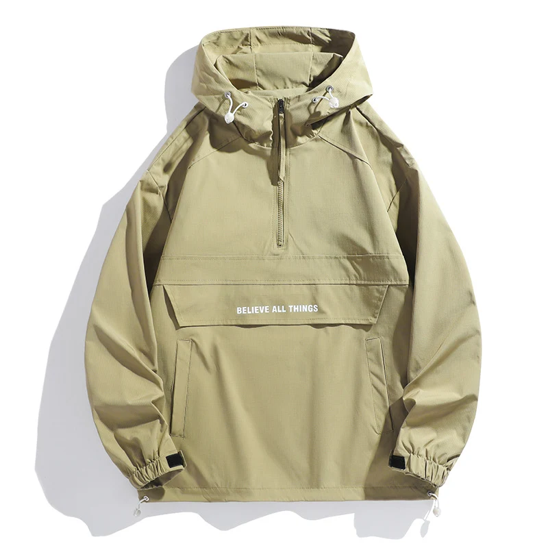 Damen Kapuzen-Anorak mit halbem Reißverschluss, Kängurutasche & verstellbarem Saum Drune