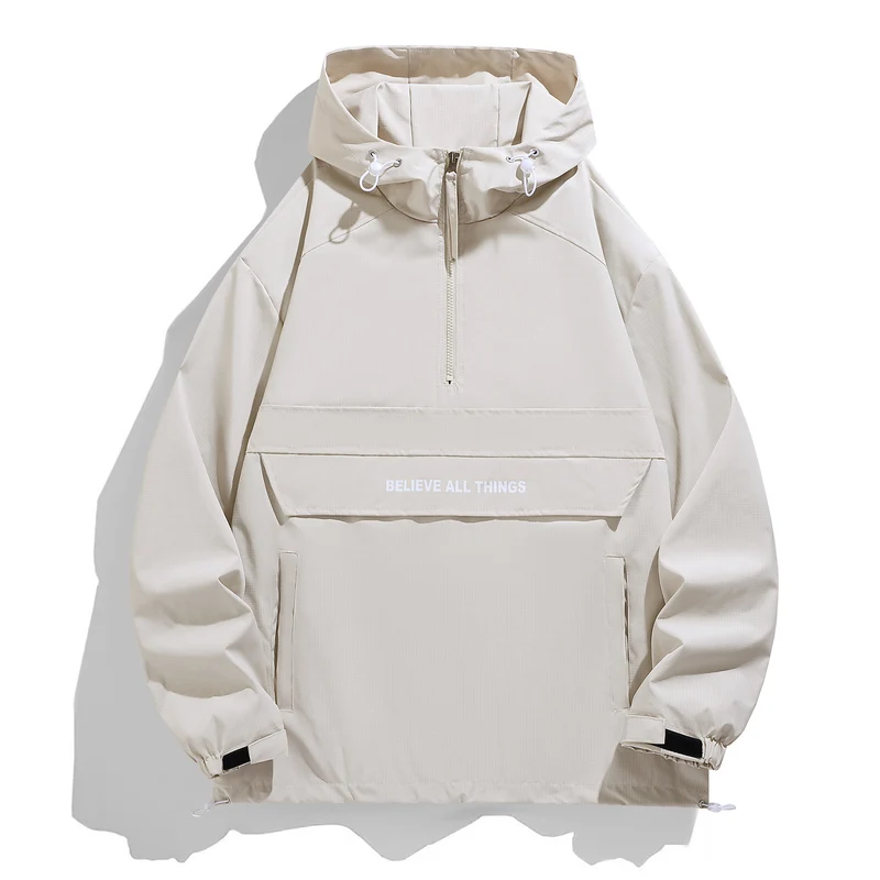 Damen Kapuzen-Anorak mit halbem Reißverschluss, Kängurutasche & verstellbarem Saum Drune