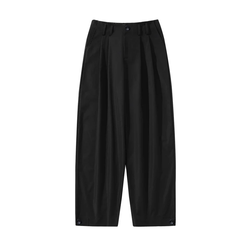 Damen Hochtaillierte weite Bundfaltenhose mit verkürztem Bein und verstellbaren Knopf-Bündchen Drune