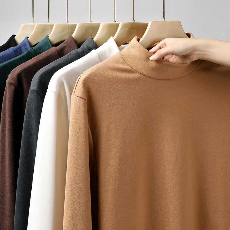 Damen Feines Stretch-Mockneck-Langarmshirt mit engem Stehkragen Drune