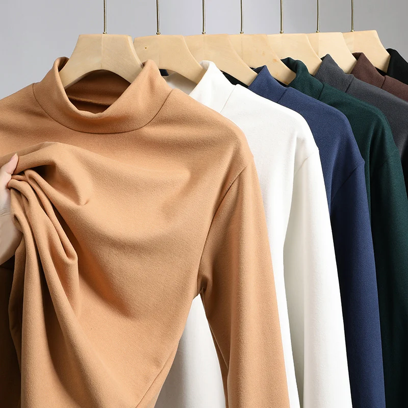 Damen Feines Stretch-Mockneck-Langarmshirt mit engem Stehkragen Drune