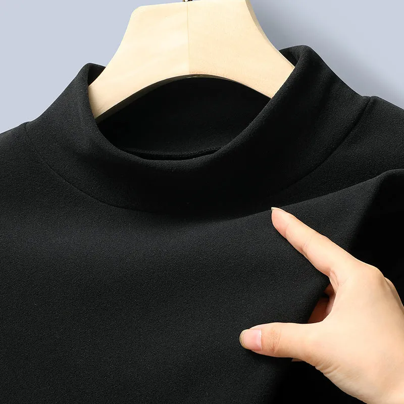 Damen Feines Stretch-Mockneck-Langarmshirt mit engem Stehkragen Drune