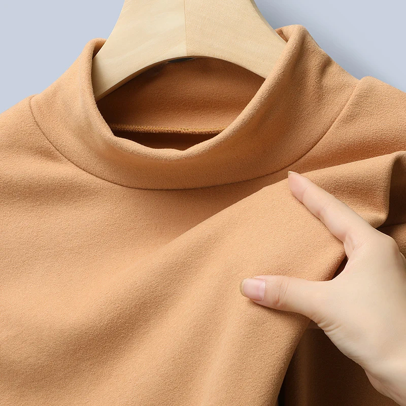 Damen Feines Stretch-Mockneck-Langarmshirt mit engem Stehkragen Drune
