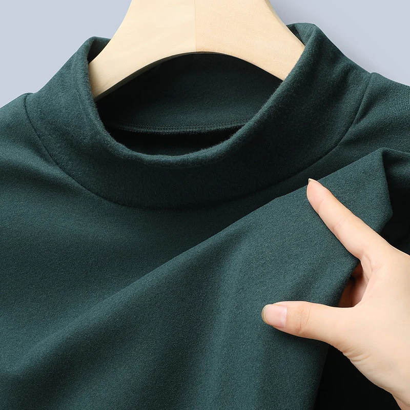 Damen Feines Stretch-Mockneck-Langarmshirt mit engem Stehkragen Drune