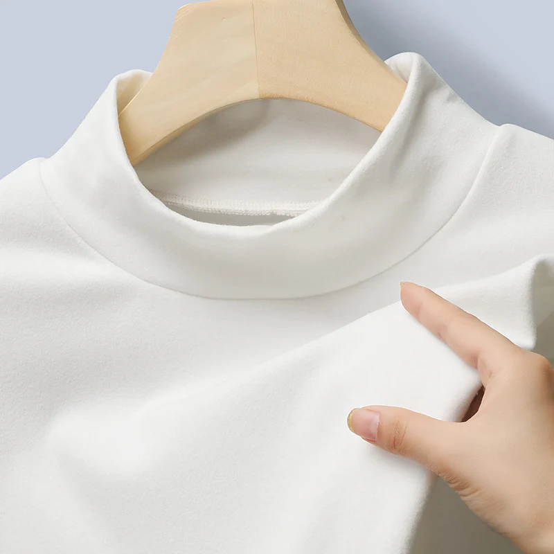 Damen Feines Stretch-Mockneck-Langarmshirt mit engem Stehkragen Drune