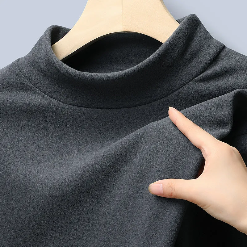 Damen Feines Stretch-Mockneck-Langarmshirt mit engem Stehkragen Drune