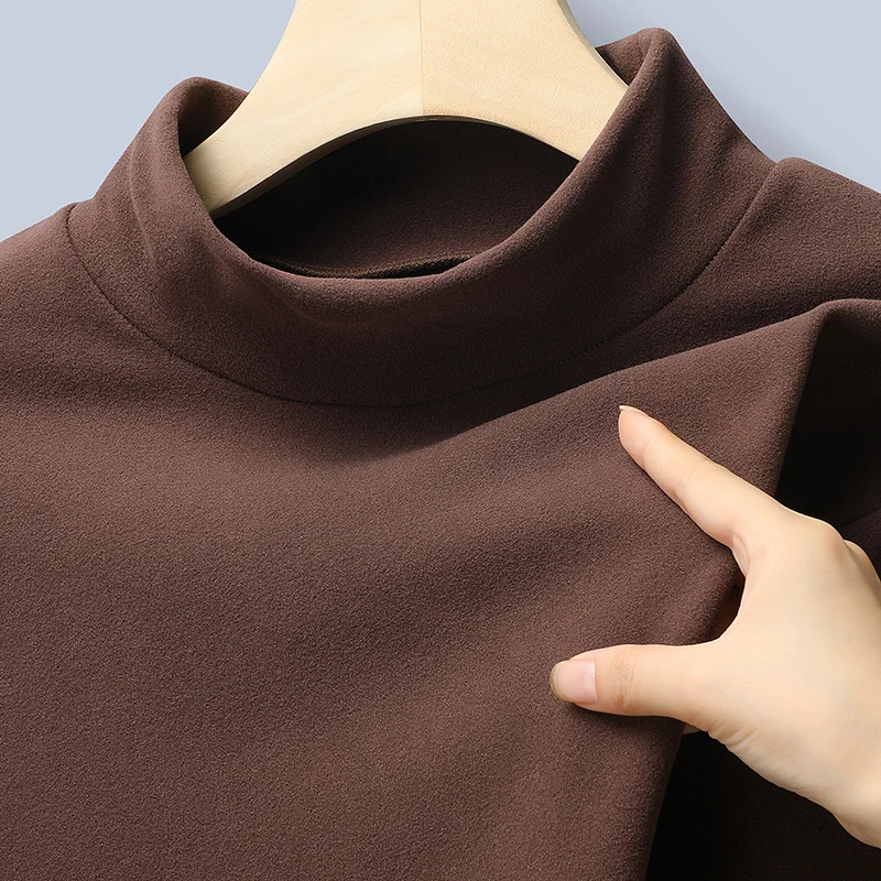 Damen Feines Stretch-Mockneck-Langarmshirt mit engem Stehkragen Drune