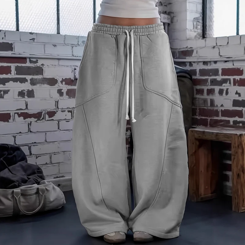 Damen Extraweite Lounge-Jogginghose mit hohem Bund, Kordelzug & geformten Kniepanelen Drune