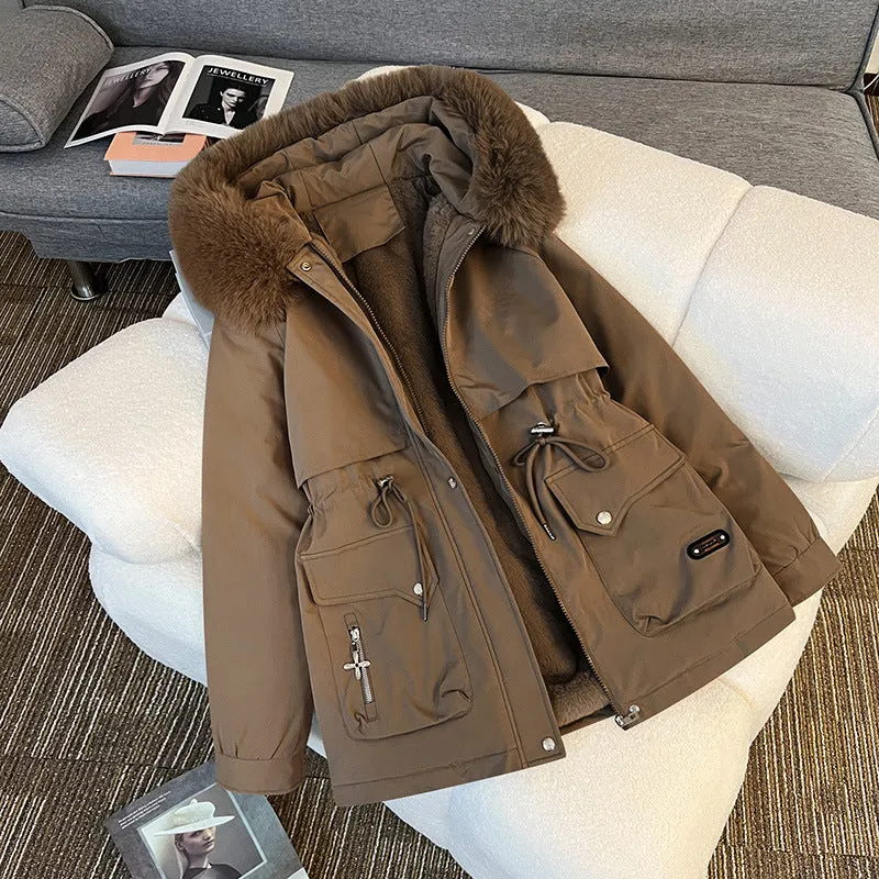 Damen nan wattierter Parka mit abnehmbarer Kunstpelzkapuze, tailliertem Kordelzug und weichem Teddy-Innenfutter Drune