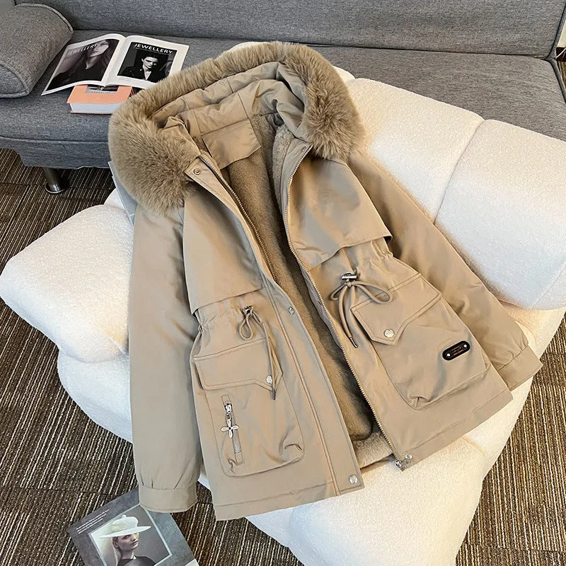 Damen nan wattierter Parka mit abnehmbarer Kunstpelzkapuze, tailliertem Kordelzug und weichem Teddy-Innenfutter Drune