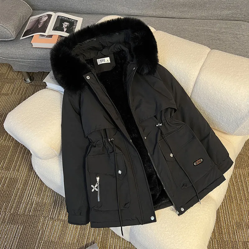 Damen nan wattierter Parka mit abnehmbarer Kunstpelzkapuze, tailliertem Kordelzug und weichem Teddy-Innenfutter Drune