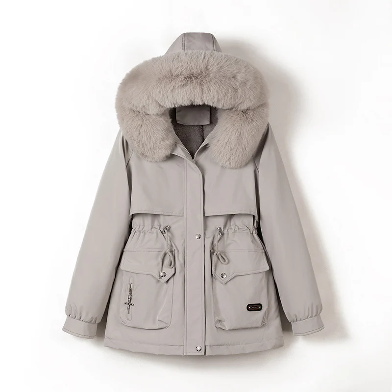 Damen nan wattierter Parka mit abnehmbarer Kunstpelzkapuze, tailliertem Kordelzug und weichem Teddy-Innenfutter Drune