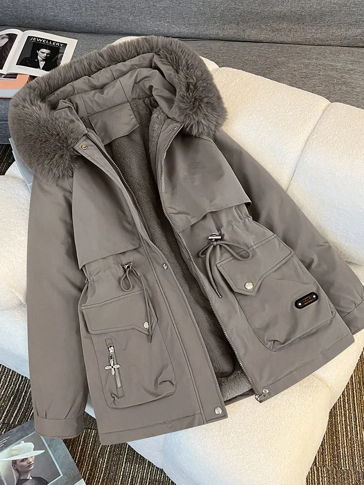 Damen nan wattierter Parka mit abnehmbarer Kunstpelzkapuze, tailliertem Kordelzug und weichem Teddy-Innenfutter Drune