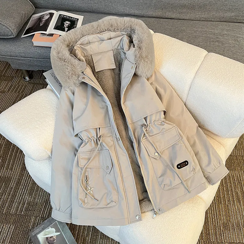Damen nan wattierter Parka mit abnehmbarer Kunstfellkapuze, Teddyfutter und taillierbarem Kordelzug Drune