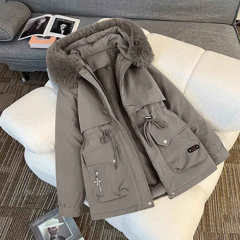 Damen nan wattierter Parka mit abnehmbarer Kunstfellkapuze, Teddyfutter und taillierbarem Kordelzug Drune
