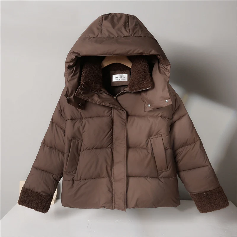 Damen nan wattierte Kurzjacke im Boxy-Schnitt mit Sherpa-Kragen und verstellbarem Tunnelzugsaum Drune