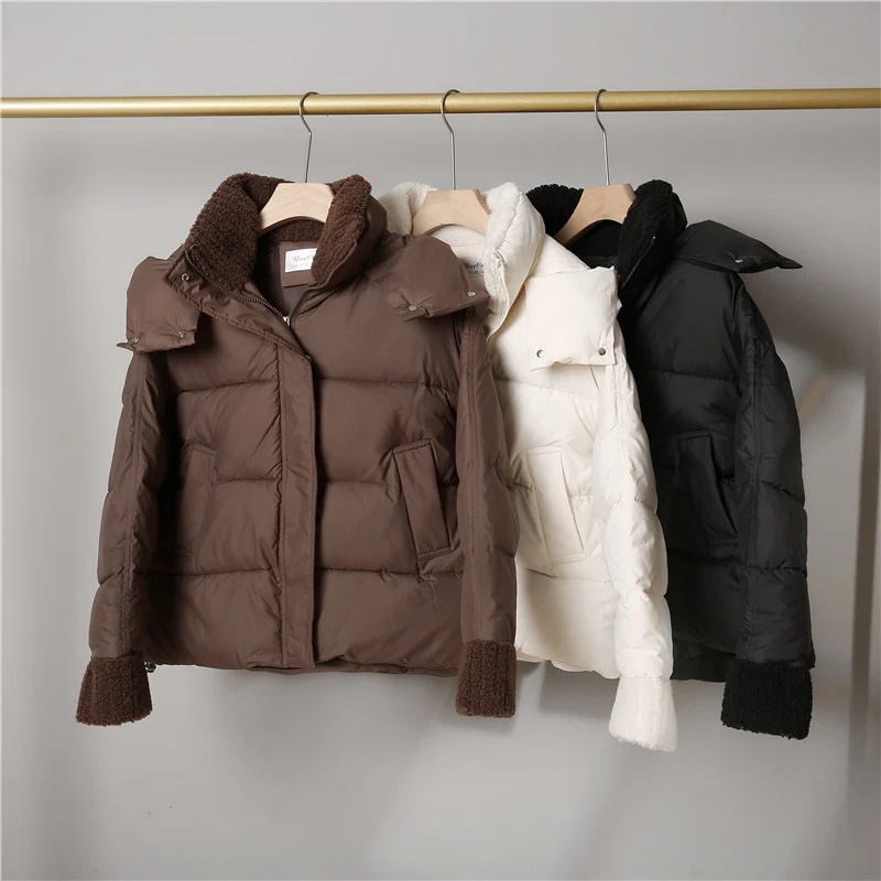 Damen nan wattierte Kurzjacke im Boxy-Schnitt mit Sherpa-Kragen und verstellbarem Tunnelzugsaum Drune