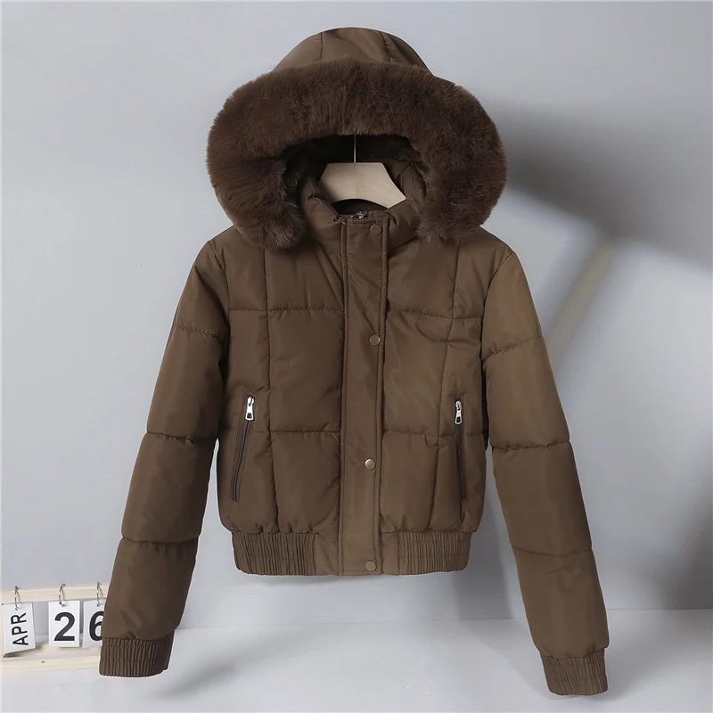 Damen nan wattierte Kurzjacke im Blousonstil mit Kapuze und kuscheligem Webpelzbesatz Drune