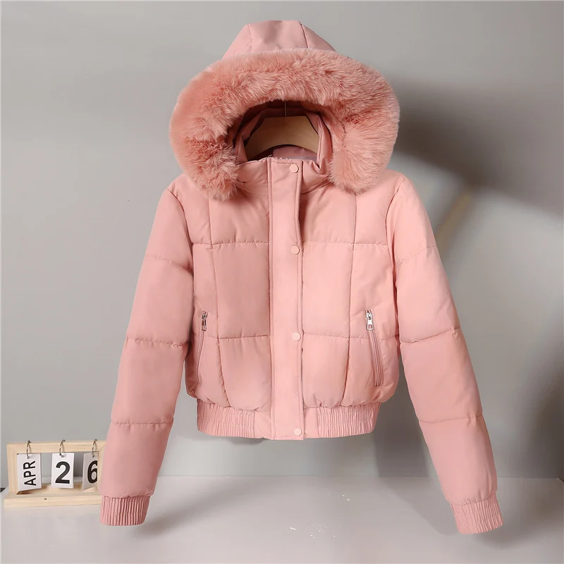 Damen nan wattierte Kurzjacke im Blousonstil mit Kapuze und kuscheligem Webpelzbesatz Drune
