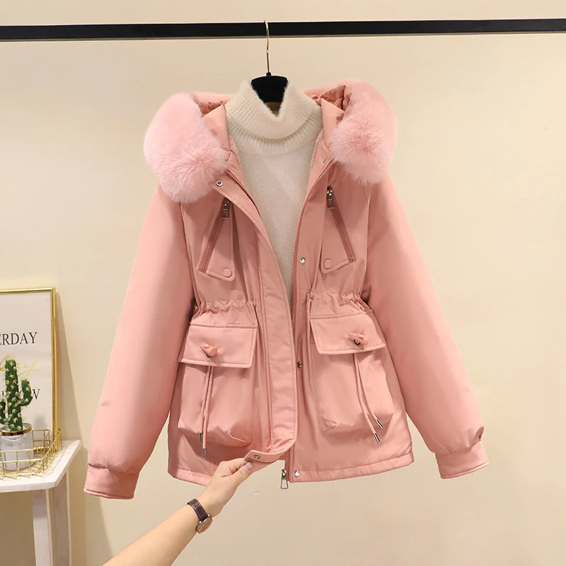 Damen nan Thermo-Parka mit Kapuze, voluminösem Kunstpelzkragen, Tunnelzugtaillierung und Multifunktions-Taschen Drune
