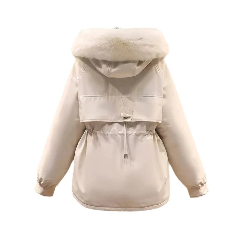 Damen nan Thermo-Parka mit Kapuze, voluminösem Kunstpelzkragen, Tunnelzugtaillierung und Multifunktions-Taschen Drune