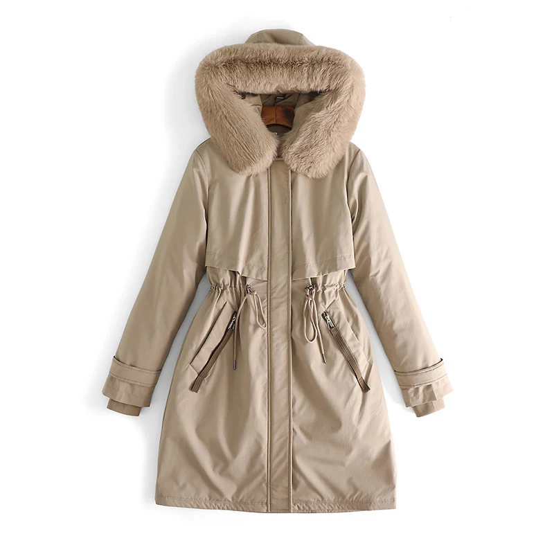Damen nan taillierter Winterparka mit breitem Kunstfellkragen und Kordelzugtaillierung Drune