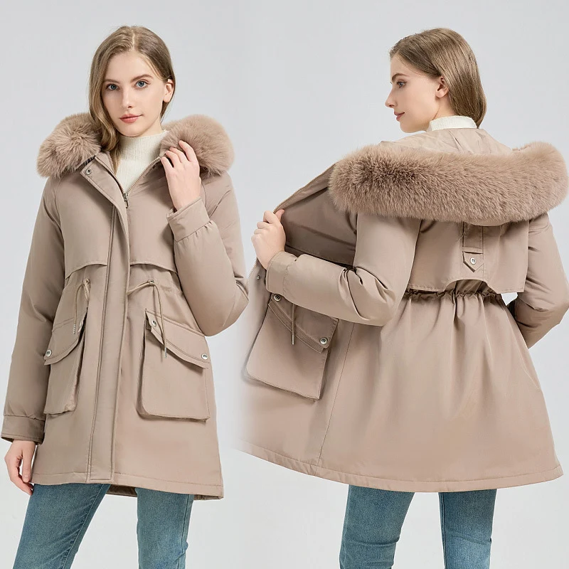 Damen nan taillierter Thermo-Parka mit abnehmbarer Kunstpelzkapuze, weichem Teddyfutter und verstellbarem Tunnelzug Drune