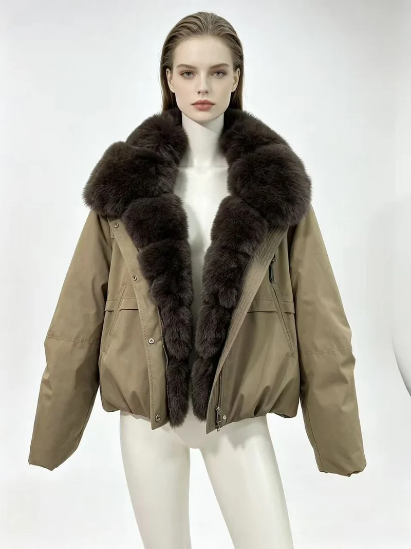 Damen nan taillierte Parka-Bomberjacke mit voluminösem Webpelzkragen und windabweisender Außenhülle Drune