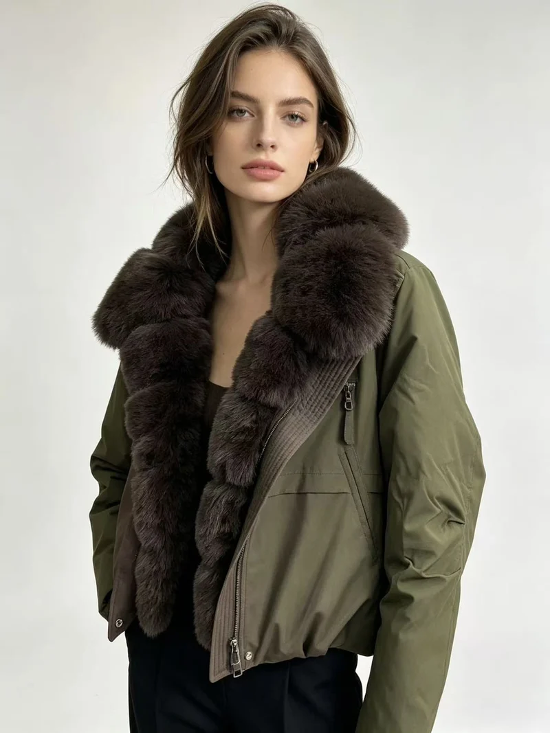 Damen nan taillierte Parka-Bomberjacke mit voluminösem Webpelzkragen und windabweisender Außenhülle Drune