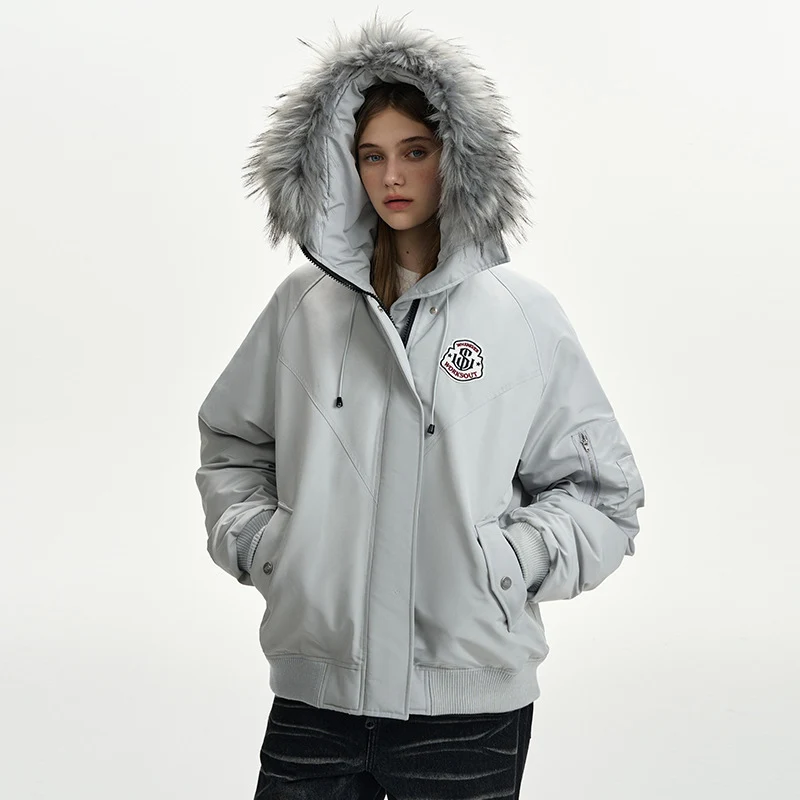 Damen nan oversized Thermo-Parka mit voluminöser Kapuze, abnehmbarer Webpelzblende und Rippbündchen Drune