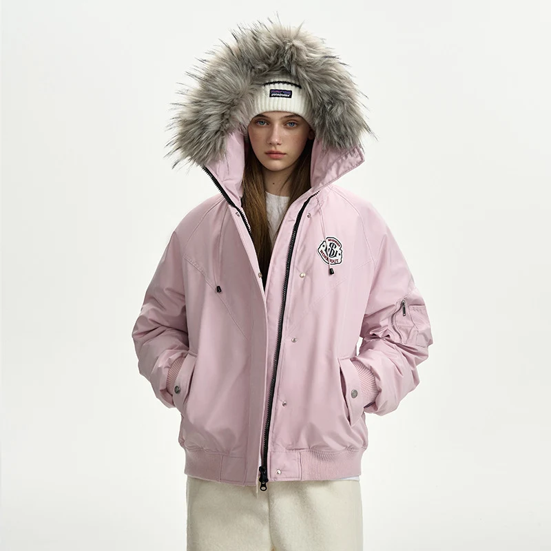 Damen nan oversized Thermo-Parka mit voluminöser Kapuze, abnehmbarer Webpelzblende und Rippbündchen Drune
