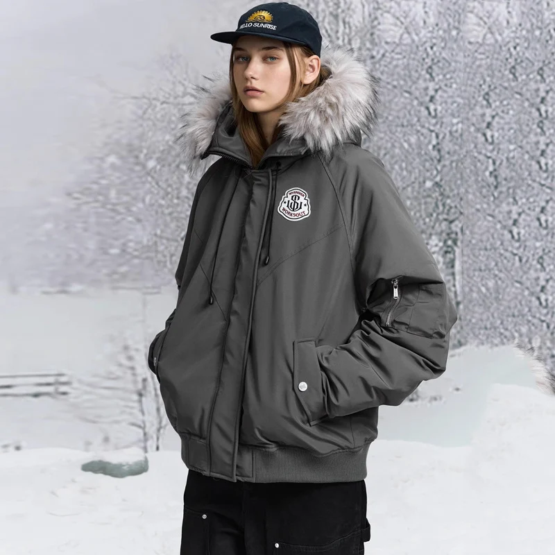 Damen nan oversized Thermo-Parka mit voluminöser Kapuze, abnehmbarer Webpelzblende und Rippbündchen Drune