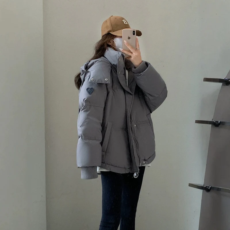 Damen nan oversized gesteppte Kurzjacke mit Kapuze, winddichter Fütterung und übergroßem Kragen Drune