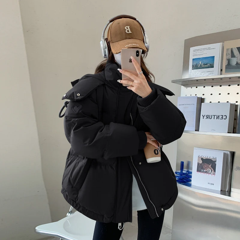 Damen nan oversized gesteppte Kurzjacke mit Kapuze, winddichter Fütterung und übergroßem Kragen Drune