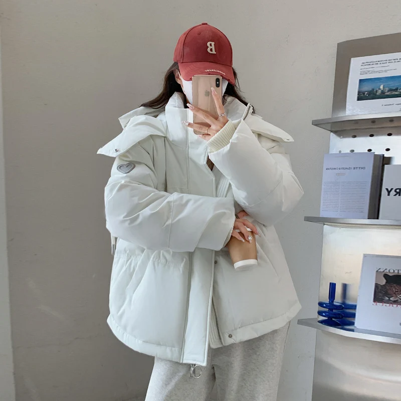 Damen nan oversized gesteppte Kurzjacke mit Kapuze, winddichter Fütterung und übergroßem Kragen Drune