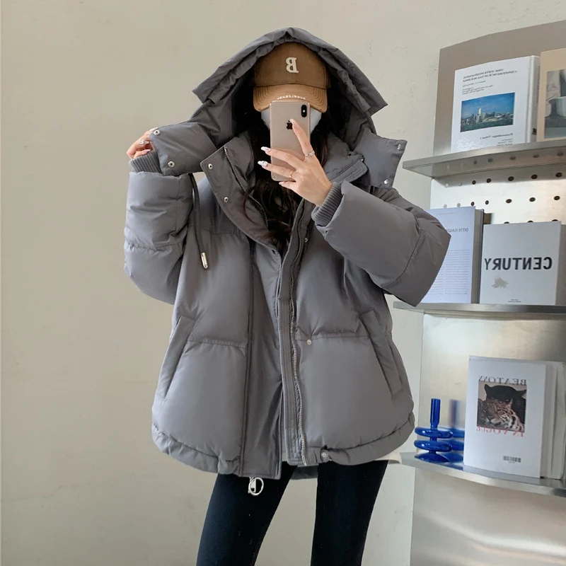 Damen nan oversized gesteppte Kurzjacke mit Kapuze, winddichter Fütterung und übergroßem Kragen Drune