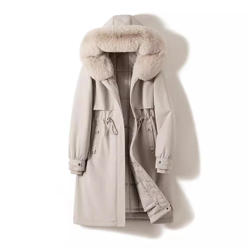 Damen nan langer wasserabweisender Parka mit voluminöser Kunstfellkapuze, taillierbarem Tunnelzug und gesteppter Thermo-Innenjacke Drune