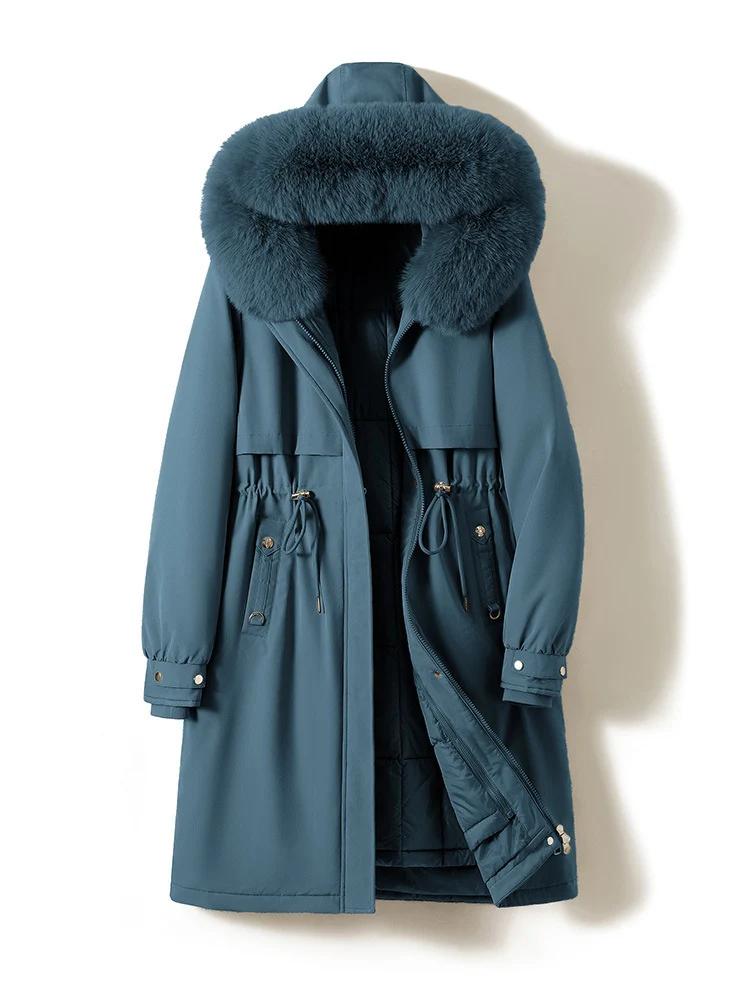 Damen nan langer wasserabweisender Parka mit voluminöser Kunstfellkapuze, taillierbarem Tunnelzug und gesteppter Thermo-Innenjacke Drune