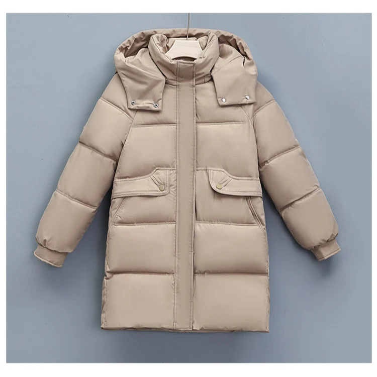 Damen nan langer thermogepolsterter Parka mit abnehmbarer Kapuze, verdecktem Reißverschluss und Klappentaschen Drune