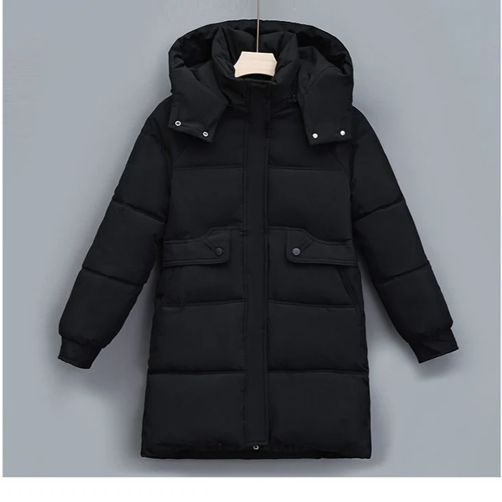 Damen nan langer thermogepolsterter Parka mit abnehmbarer Kapuze, verdecktem Reißverschluss und Klappentaschen Drune