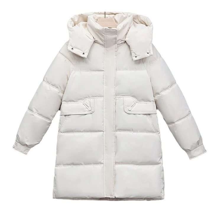 Damen nan langer thermogepolsterter Parka mit abnehmbarer Kapuze, verdecktem Reißverschluss und Klappentaschen Drune