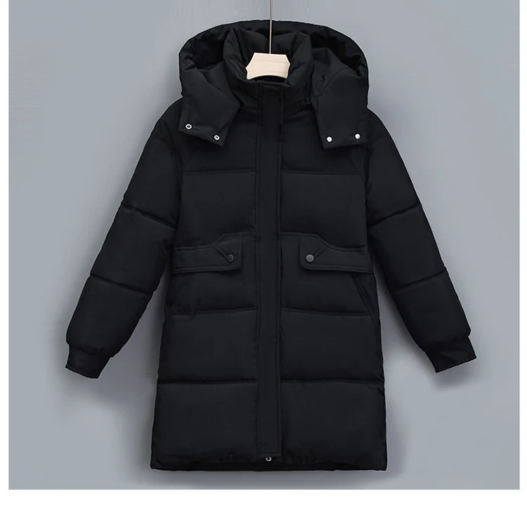 Damen nan langer thermogepolsterter Parka mit abnehmbarer Kapuze, verdecktem Reißverschluss und Klappentaschen Drune